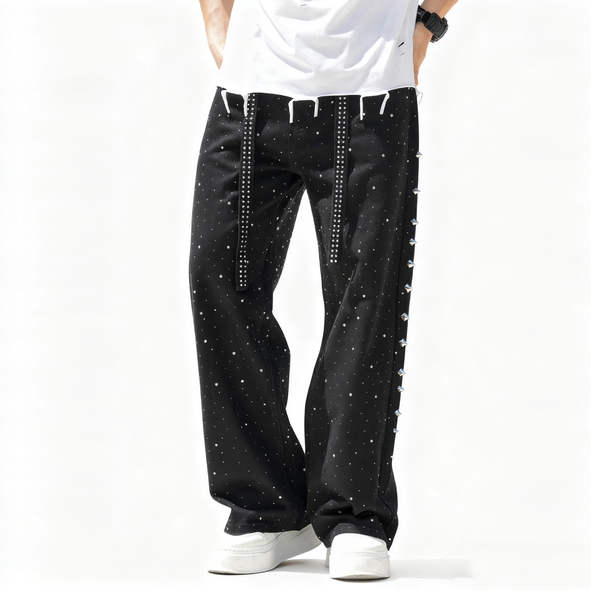 Out of da Blue Rhinestone Star Loose Straight Jeans