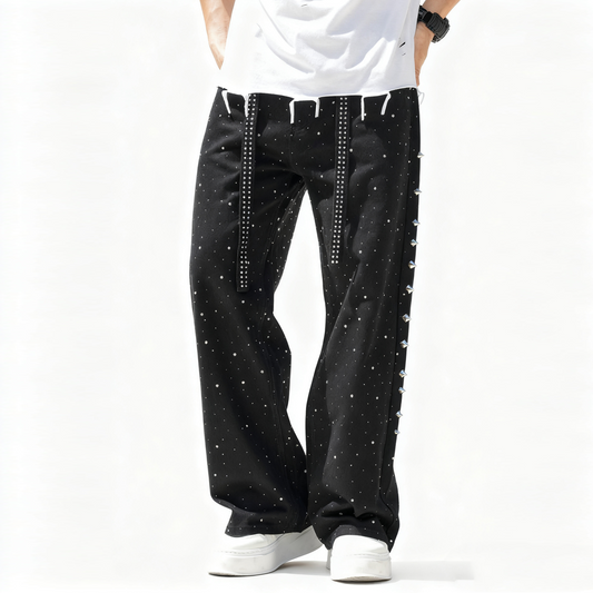 Rhinestone Star Loose Straight Jeans