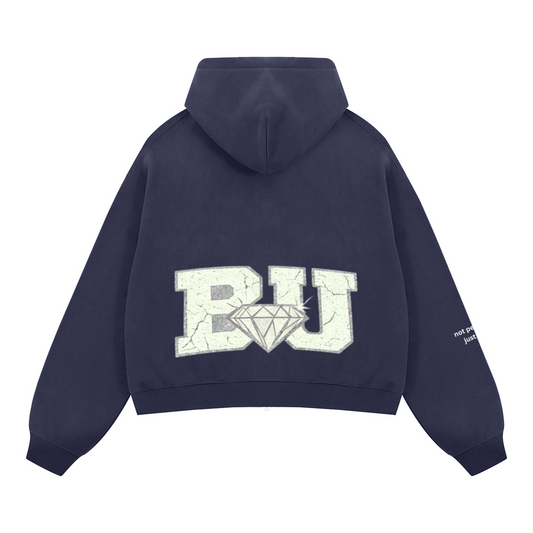 BU Unisex Boxy Cropped Fleece Zip-up Hoodie