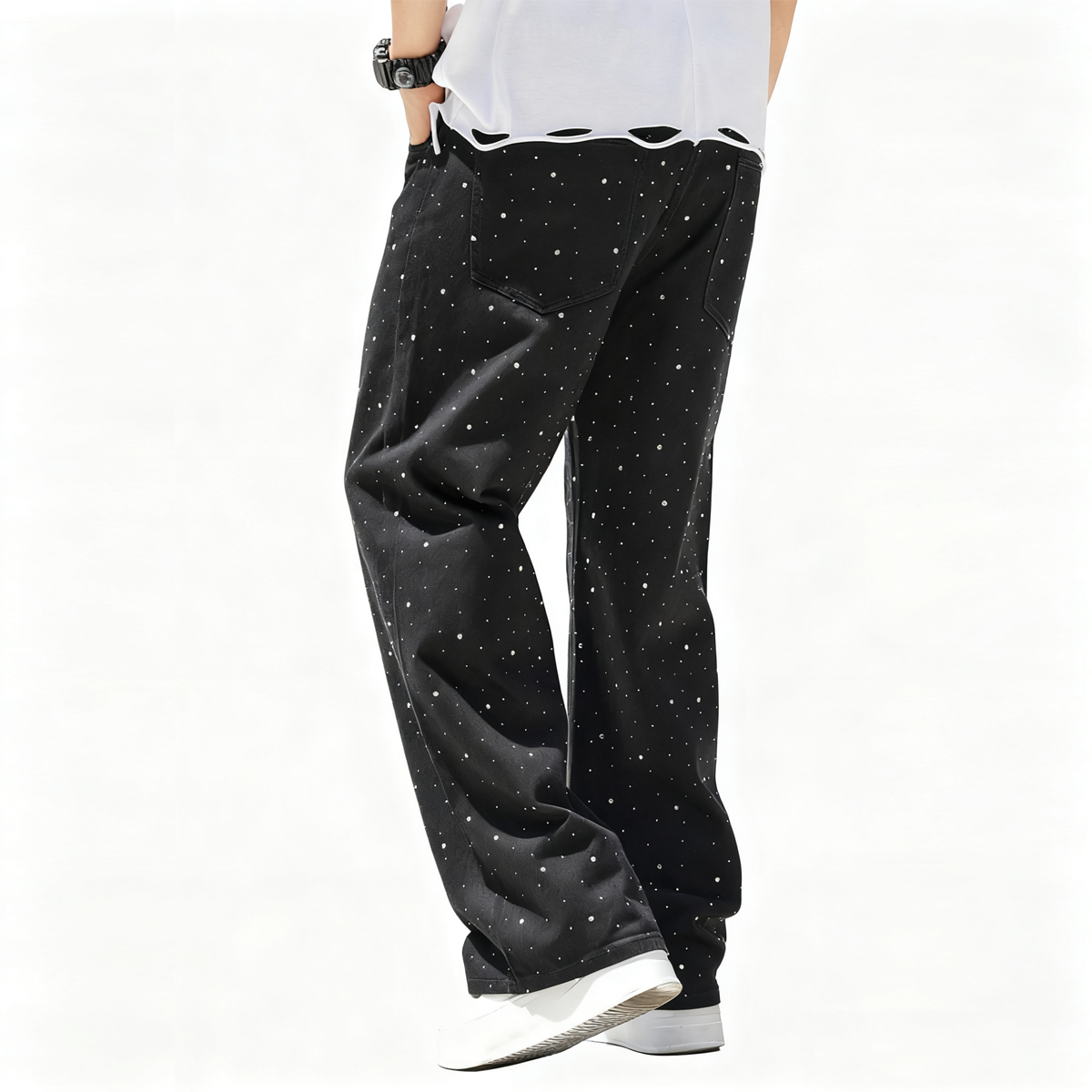 Out of da Blue Rhinestone Star Loose Straight Jeans