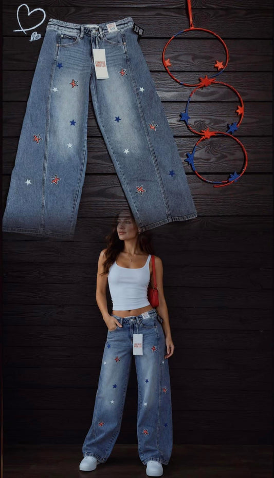 Patriotic Star Wide-Leg Jeans
