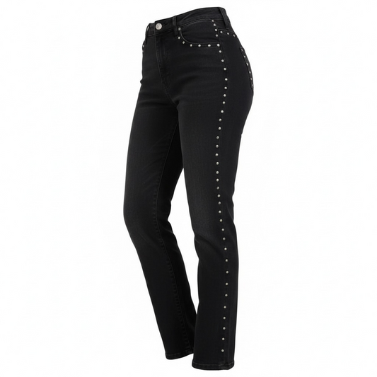 Studded Mom Jean in Black Denim